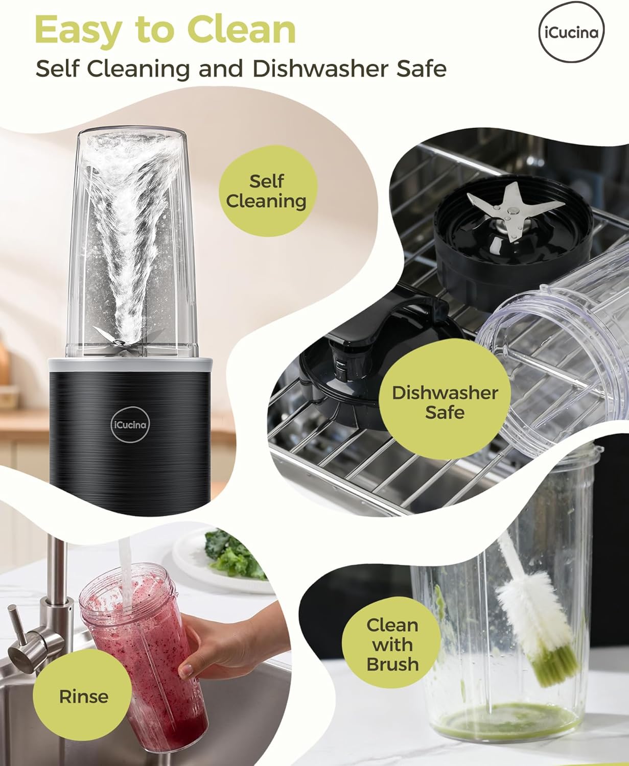 ICUCINA Replacement Blender Cups, Compatible with NutriBullet 600W/Pro 900W/Pro+, 37oz BPA-Free Tritan Smoothie Cups with Flip-Top To-Go Lids, 2-Pack Blender Accessories, Dishwasher Safe