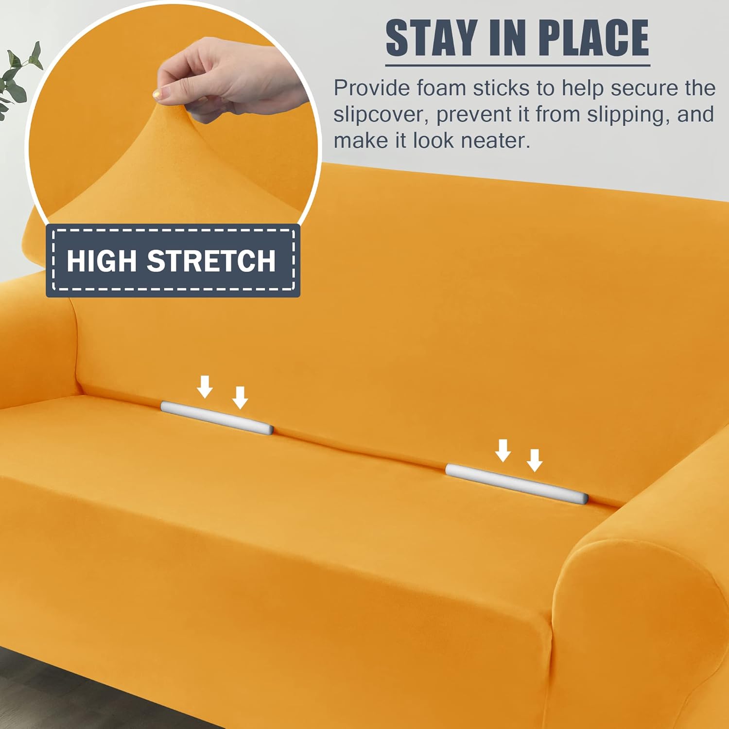 CONRUSER Stretch Sofa Slipcover, Soft Thick Velvet Couch Sofa Cover Furniture Protector with Elastic Bottom for Pets & Kids (Gold, L)