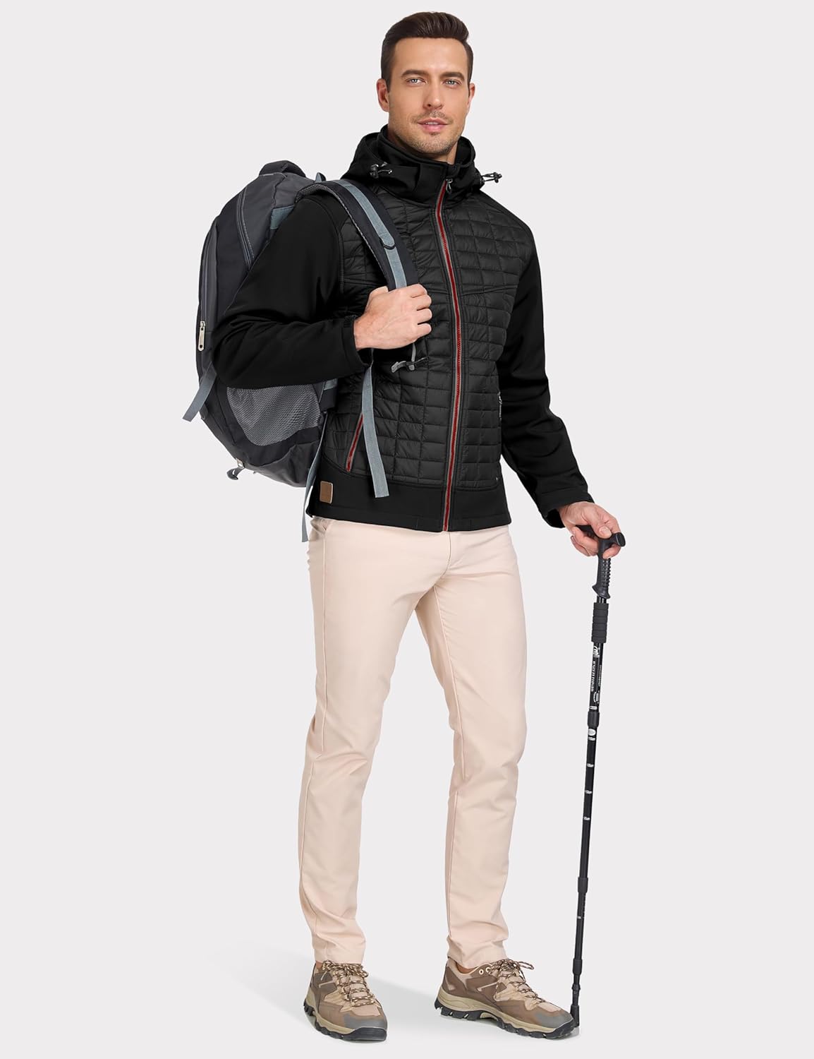 Little Donkey Andy Men's Lightweight Insulated Hybrid Jacket for Hiking Running Ski Thermal Warm with Removable Hood - Image 6