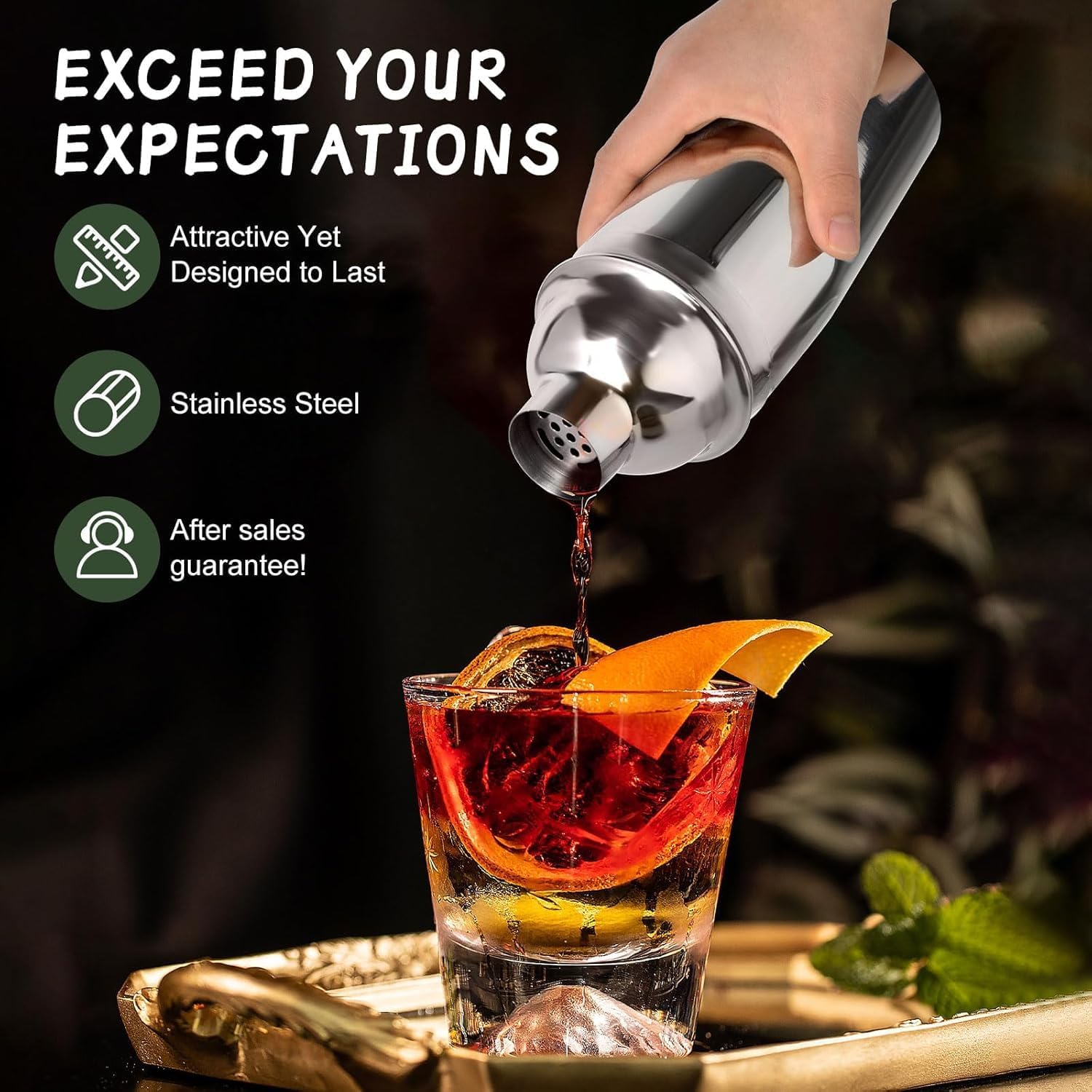 Bar Bartender Tool : 13-Piece Tool Set, Bar Cocktail Shaker Set for Perfect Bartender Kit with Rotating Stand(Silver)