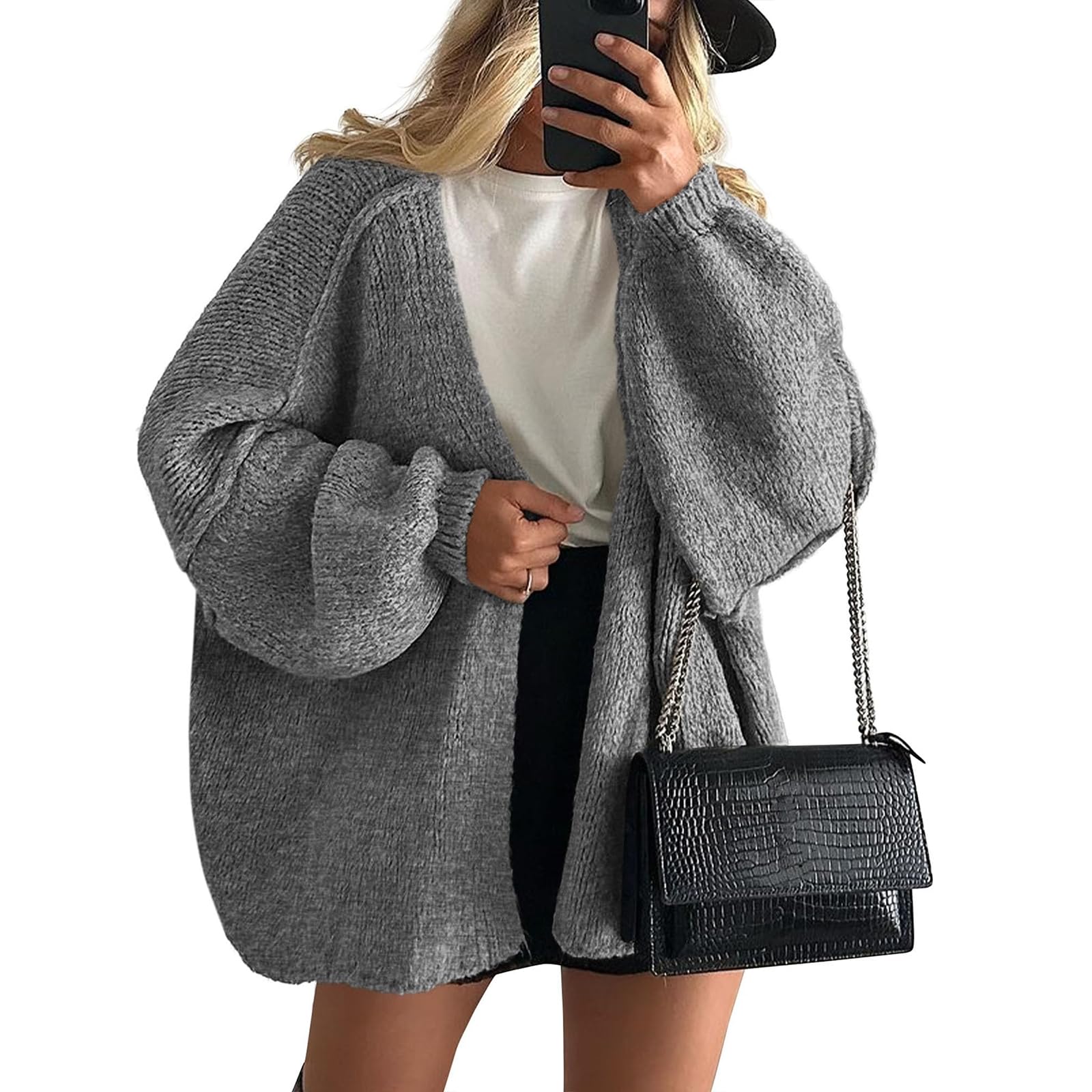 Womens Chunky Cardigan Sweaters Oversized Lantern Long Sleeve Open Front Coats Chunky Knit Casual Fall Cardigans