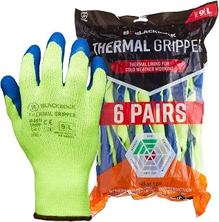 Blackrock Pack of 6 Thermal Insulated Heavy Duty Latex Coated Gripper Safety Work Gloves, Mens Womens Working Grip, For Cold Storage, Handling, Railways, Agriculture, Building & Construction - Size XL