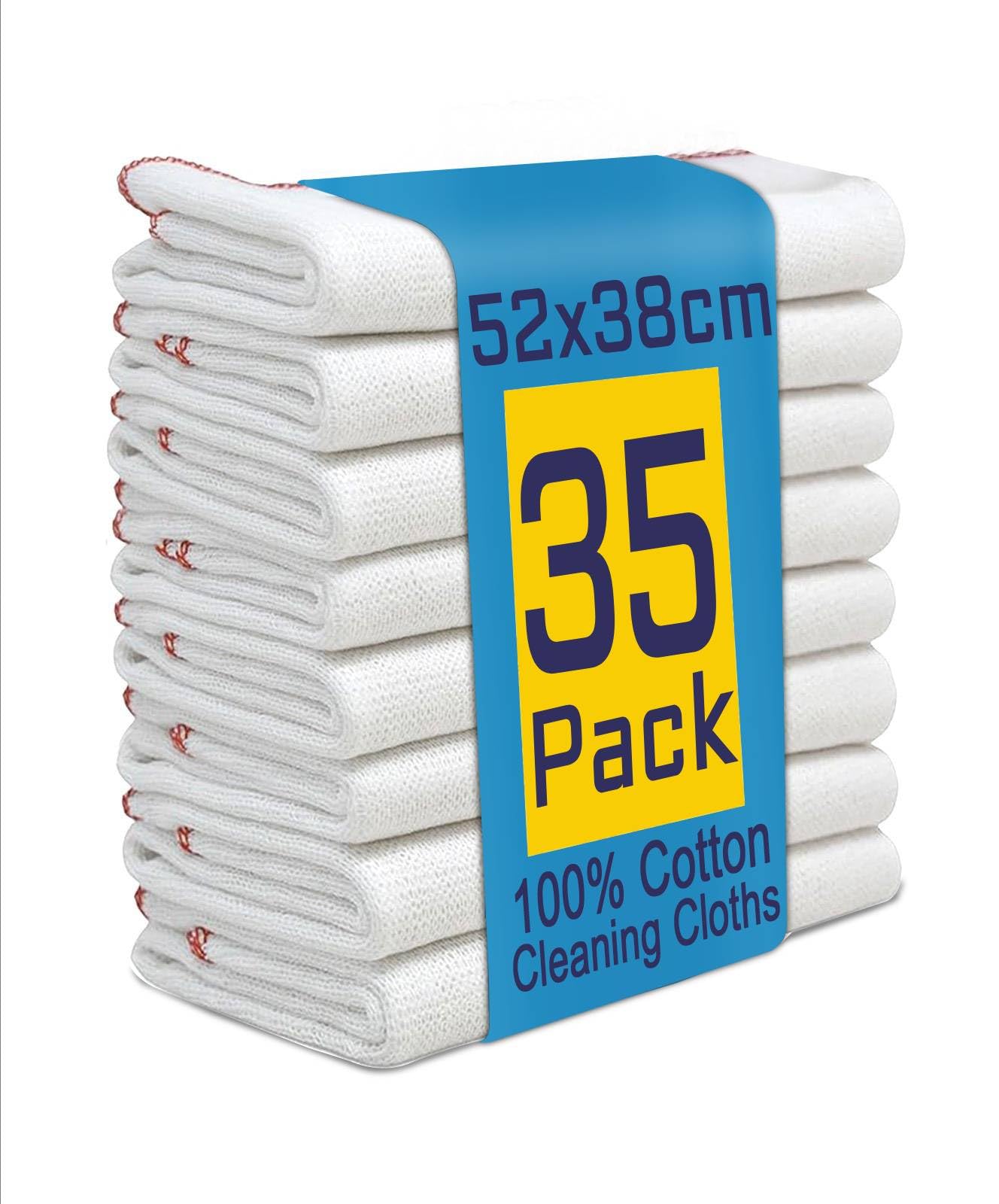 Reusable Jumbo Cleaning Cloths, Dish Cloths for Washing Up 35 Pack, Kitchen Cleaning Cloth, Tea Towels for Kitchen, Extra Large Dish Cloths for Washing Up, Highly Absorbent White (52X38Cm)