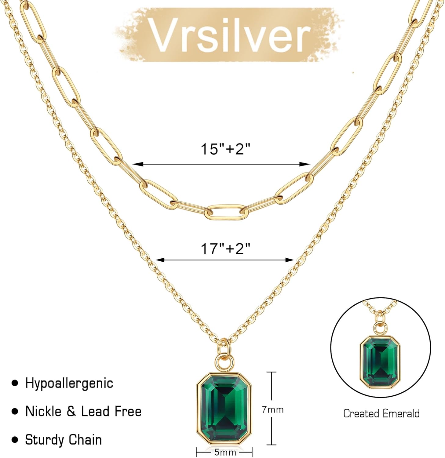 Layered Birthstone Necklace for Women Girls, 14K Gold-Plated Paperclip Chain Choker Necklace with Rectangle Birthstone Pendant Birthday Gifts for Women Girls Dainty Small - Image 6