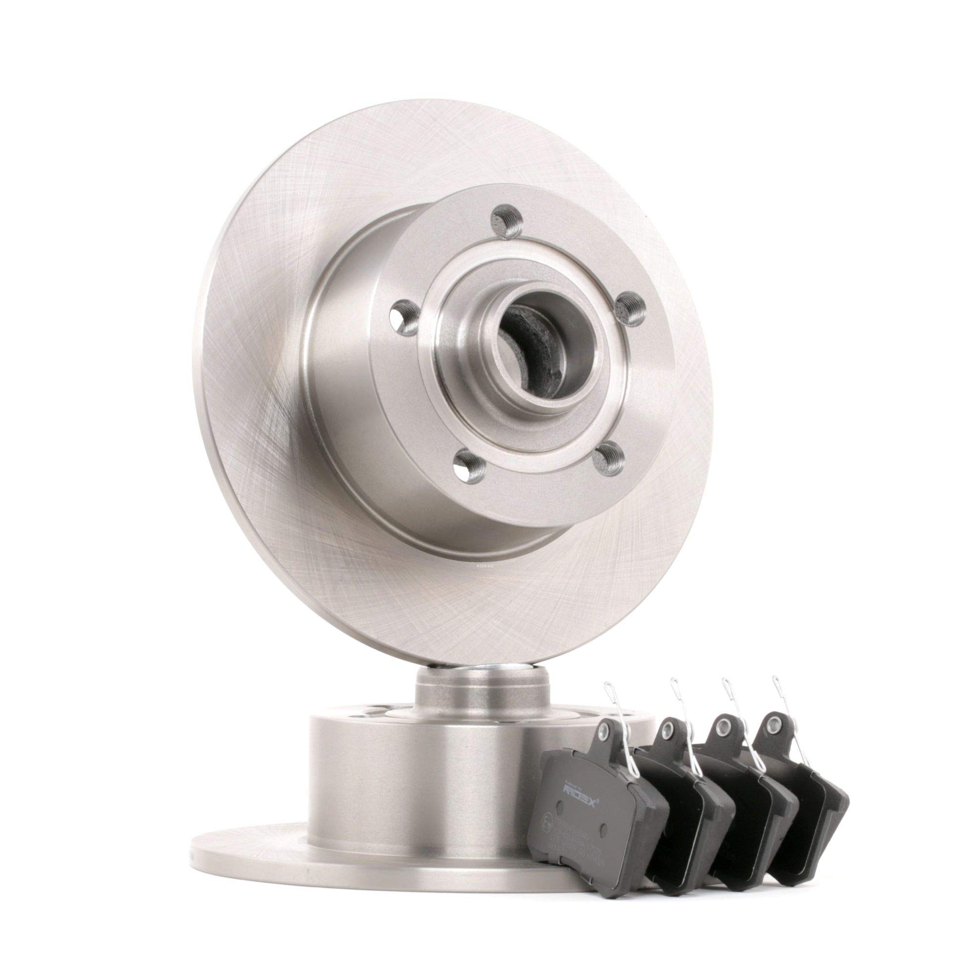 RIDEX 3405B0074 Kit Kit de discos de freno y pastillas Trasero con muelle con buje de rueda Compatible con AUDI A4 B5 Sedán 8D2