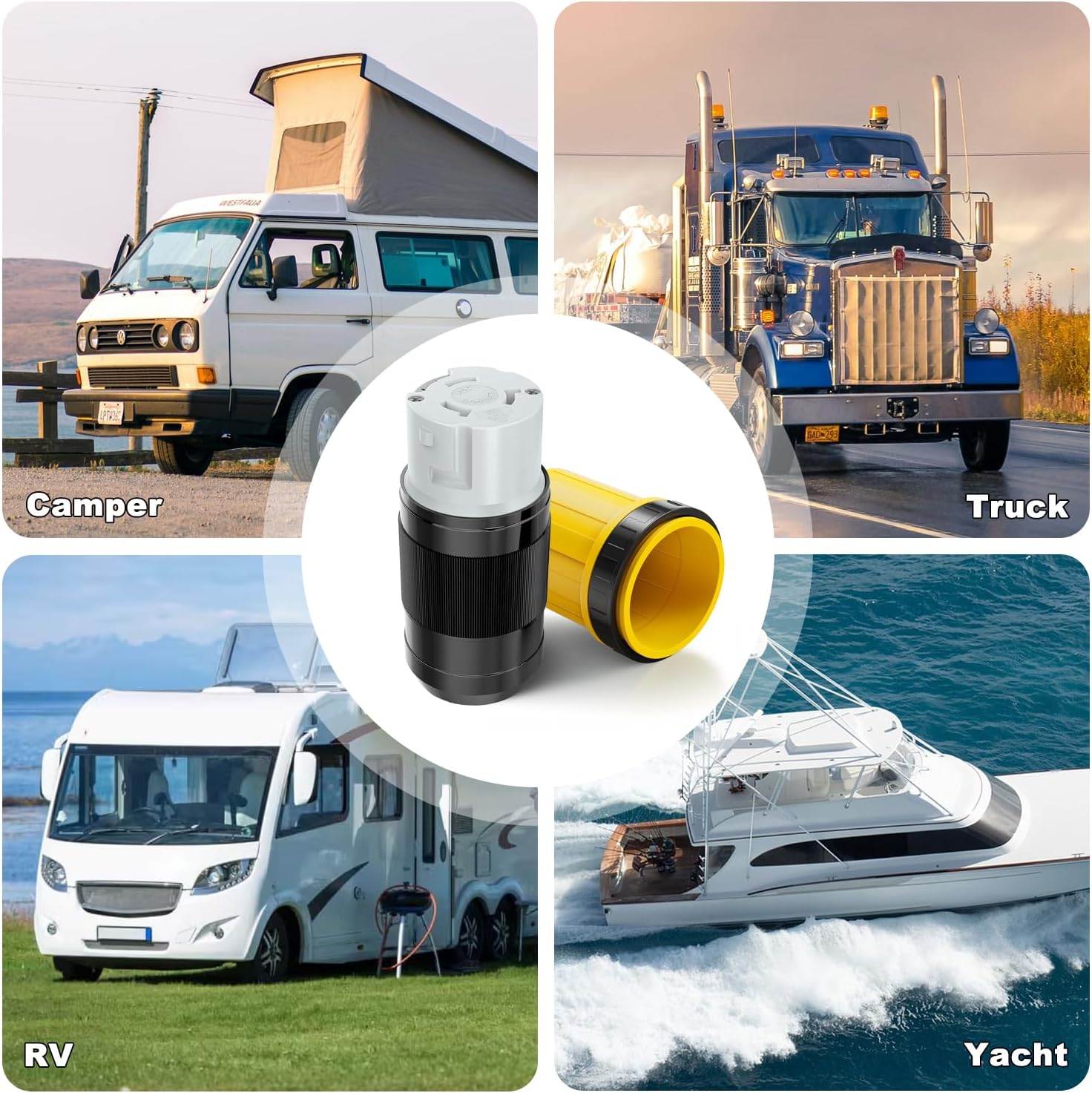 50A RV Power Female End Plug Receptacle Kit NEMA SS2-50R Twist Lock Plug with Boot Cover Inlet Protector ETL Listed 125/250V Shore Power Connector Replacement for RV Trailer Camper Caravan Van