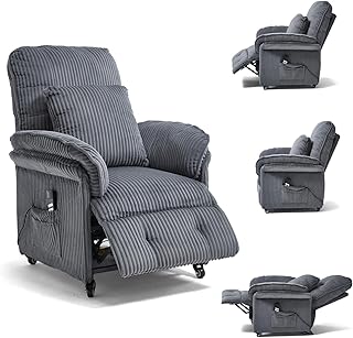 2 Motoren Elektrischer Relaxsessel, Fernsehsessel mit Liegefunktion, TV Sessel Wohnzimmer mit Rollen, Verstellbarer Rückenlehne & Fußstütze, 2 Seitentaschen, Cord Couch, Dunkelgrau