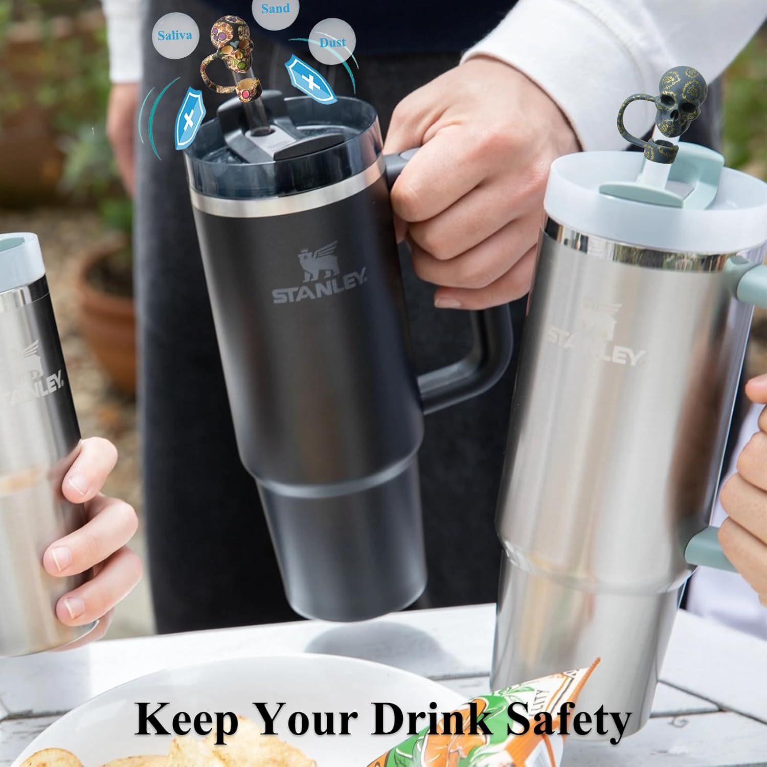 Skull Straw Cover Caps for Halloween Stanley Cup - 3 Pcs Silicone Straw Toppers Cool 10mm Straws Accessories Day of the Dead Gift for Boys - Image 6