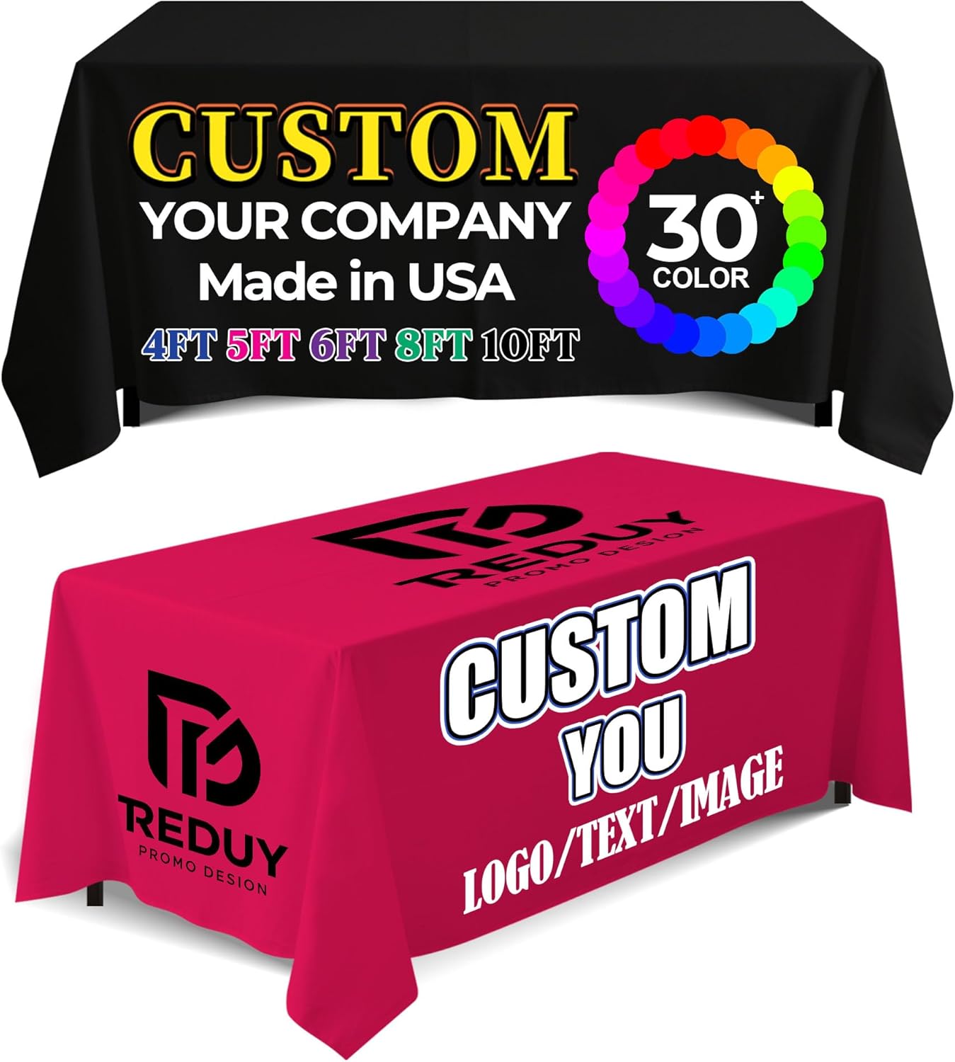 Custom Table Cloth with Business Logo 4/5/6/8/10FT Custom Table Cover for Tradeshow Events Birthday Wedding Anniversary (4FT Open Back)
