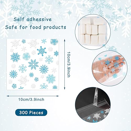 Miniatura 2 de Whaline 300 bolsas de celofán de Navidad bolsas autoadhesivas de copo de nieve blanco y azul bolsas de plástico para regalos de Navidad suministros