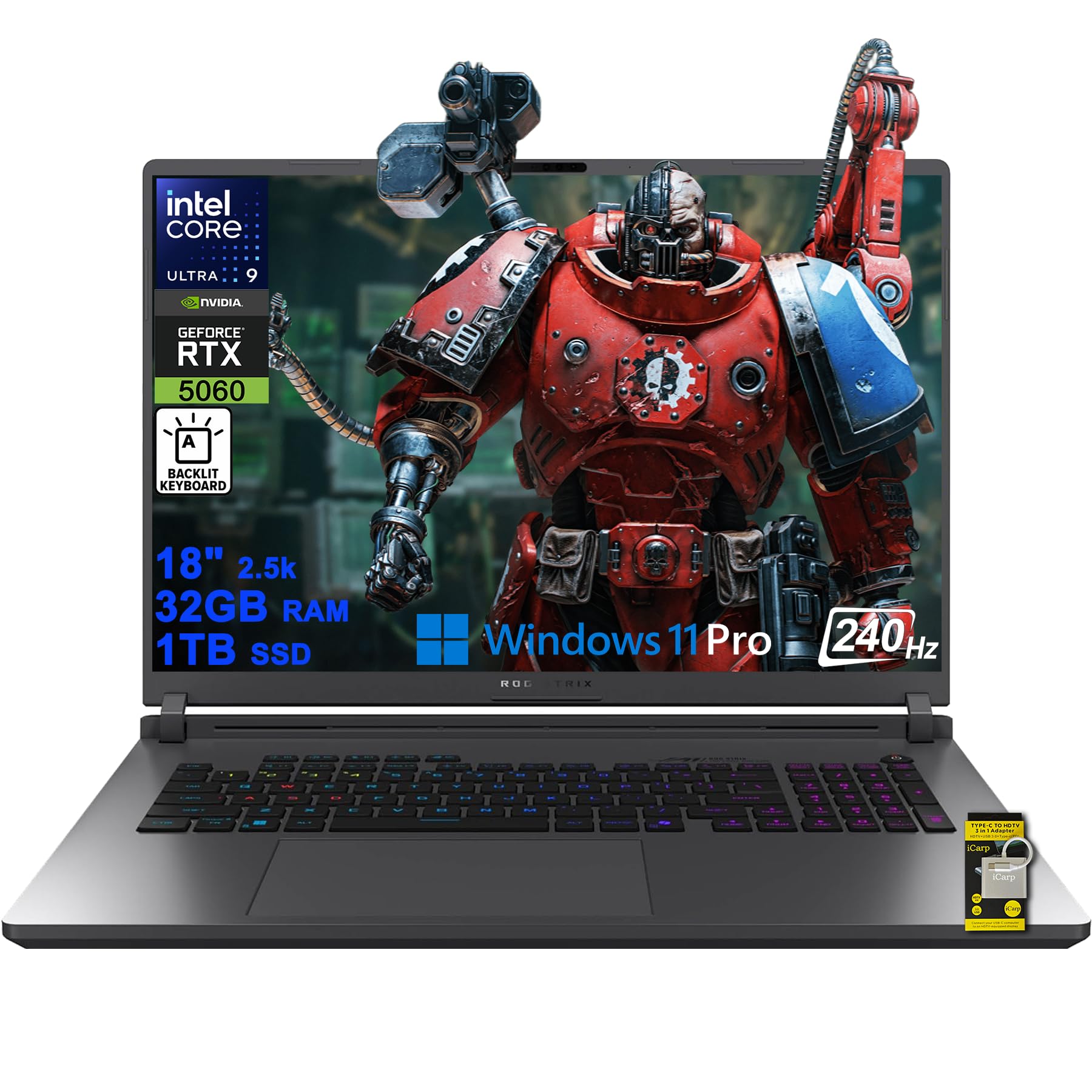 ASUS ROG Strix G18 G815 Gaming AI Laptop 18" 2560x1600 240Hz 100% DCI-P3 Intel 24-core Ultra 9 275HX 32GB DDR5 1TB SSD GeForce RTX 5060 (fino a 572 AI Top) 4 zone RGB retroilluminato WiFi7 Win; 11Pro