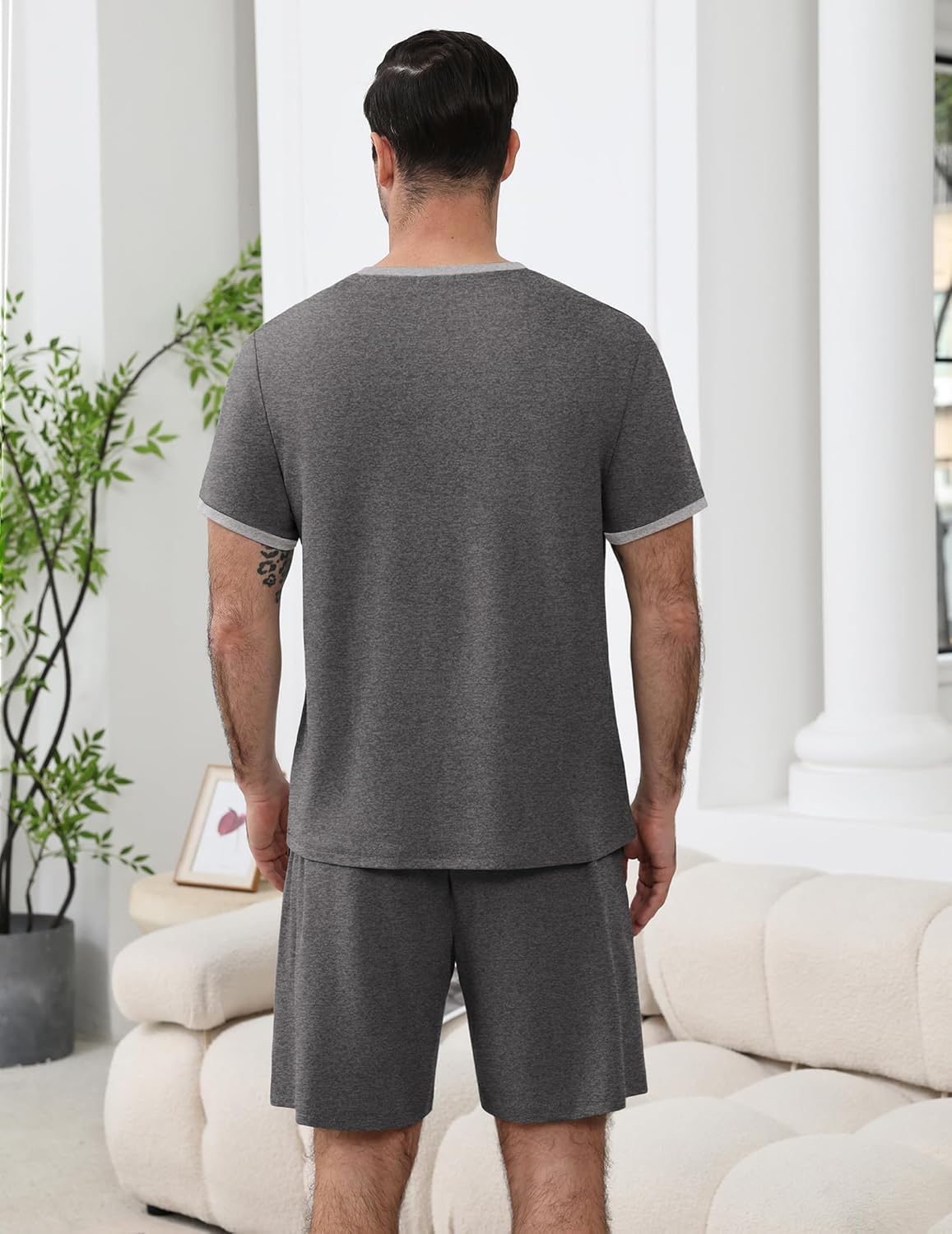 Ekouaer Mens Pajamas Sets Shorts Soft Short Sleeve Pjs Moisture Wicking Summer Sleepwear Casual Lounge Sets with Pockets - Image 5