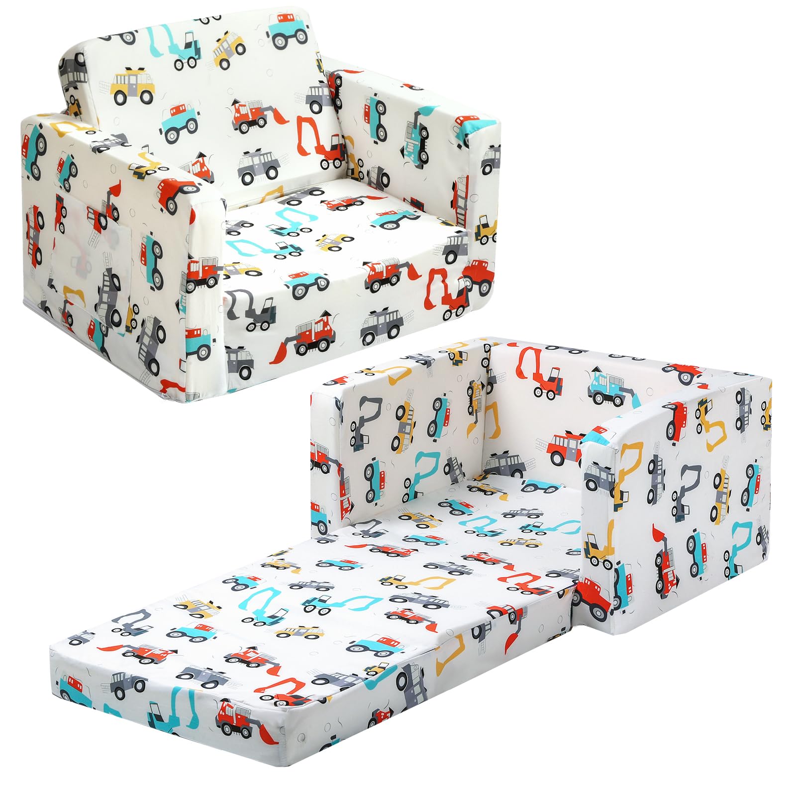 Getmo Resin Kids Sofa Flip Out Children Couch Bed Boys Girls Toddler Chair Fold Out Couch Toddler 2-in-1 Sofa(White)