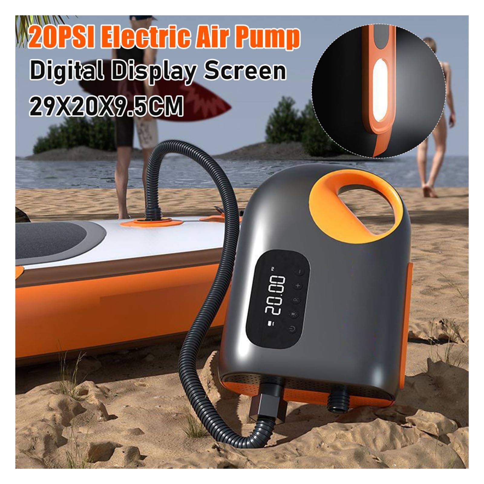 Elektrische Luftpumpe, 20PSI Bordpumpe Aufblasbares Boot Elektrische Luftpumpe mit automatischer Abschaltung Tragbarer Luftkompressor