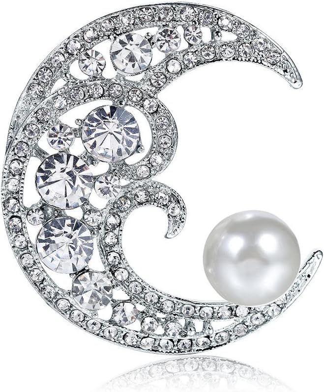 Sparkling Crssent Moon Star Broach Pin Crystal Planet Moon Lucky Star Corsage Lapel Pin Clothes Decorations