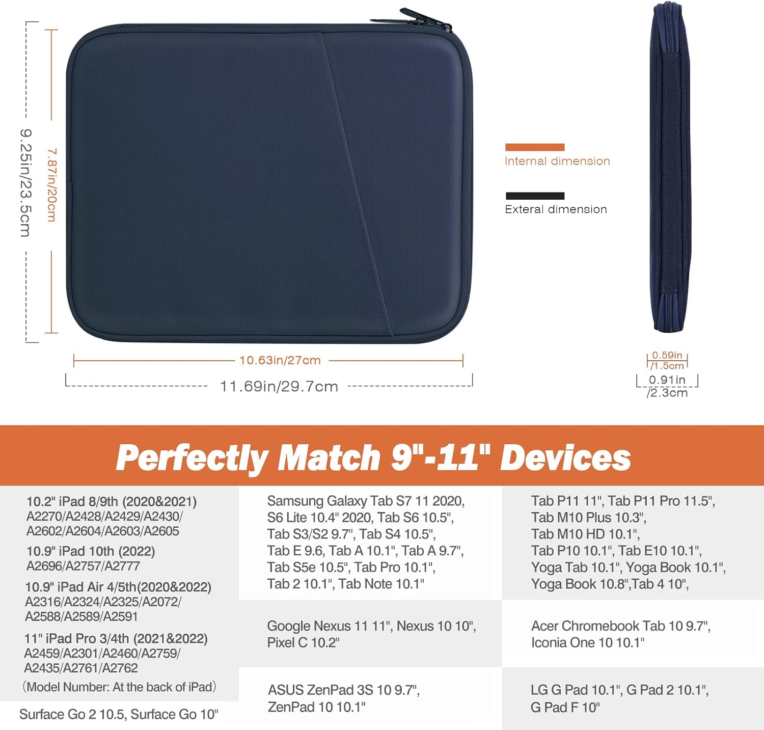 MoKo 9-11 Inch Tablet Sleeve Case, Fits iPad air 5/4 10.9" 2022, iPad Pro 11 M2 2022-2018, iPad 10th 10.9 2022, Galaxy Tab S8/A8/A7 2022, Protective Bag Carrying Case with Pocket, Indigo : Electronics