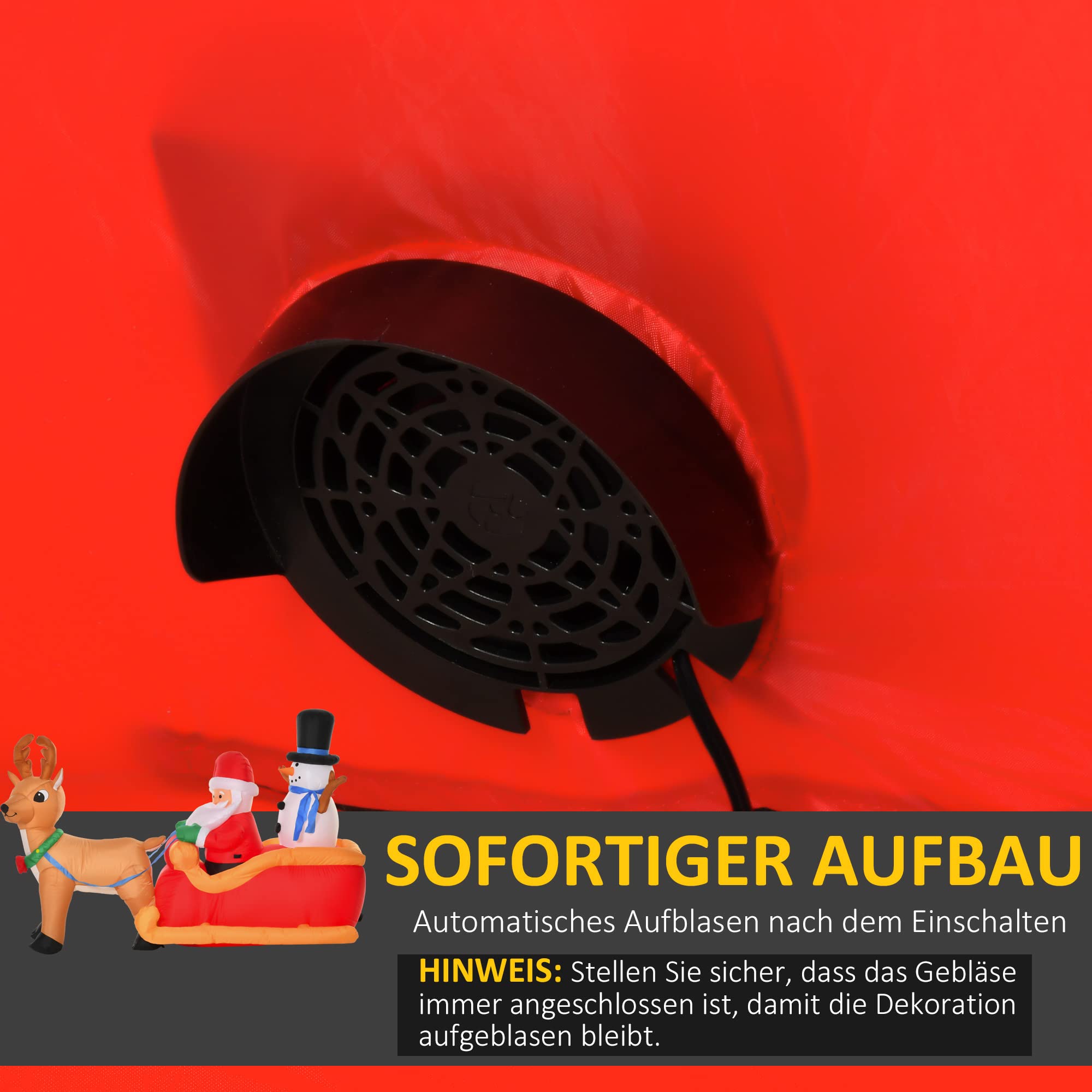 HOMCOM Aufblasbarer Weihnachtsmann auf Schlitten mit Schneemann 1,28 m | Weihnachtsdekoration, Integrierte LED-Lichter, Befestigungsmaterial, Weihnachtsdeko, Weihnachten Garten Rasen Außenbereich