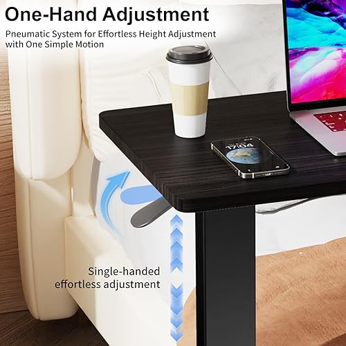 Miniatura 5 de Erinaik Mesa ajustable sobre la cama, mesita de noche médica con ruedas ocultas, 31.5 pulgadas de largo x 15.7 pulgadas de ancho, mesa de bandeja