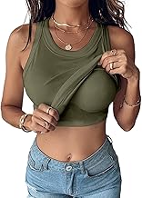 WINKEEY Women's Tank Top Built-in Bra Summer T-Shirt Sleeveless Back Cut Out Sports Tank Top Basic