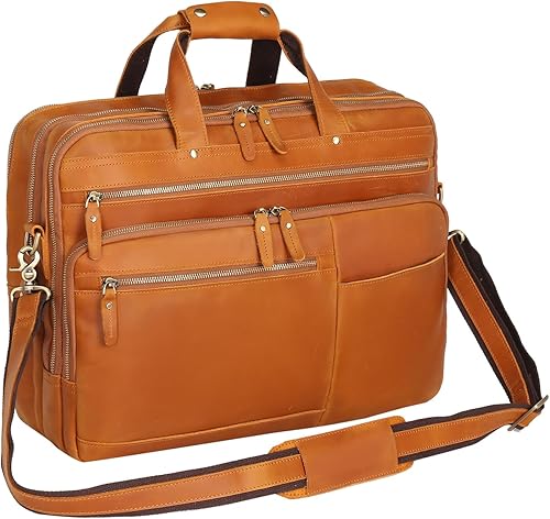 Miniatura 1 de Bolso de mensajero de cuero para hombre, maletín para portátil de cuero de grano completo vintage de 17.3 pulgadas