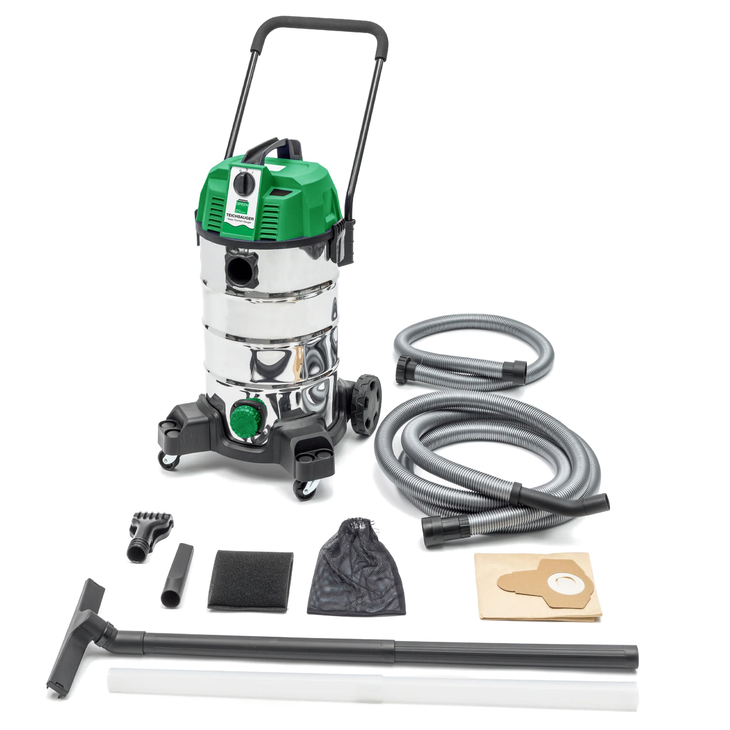 Wagner Green Teichsauger 35 Liter VA | komplett Teichschlammsauger für die Reinigung für Gartenteich Schwimmteich Fischteich Pool und Haus