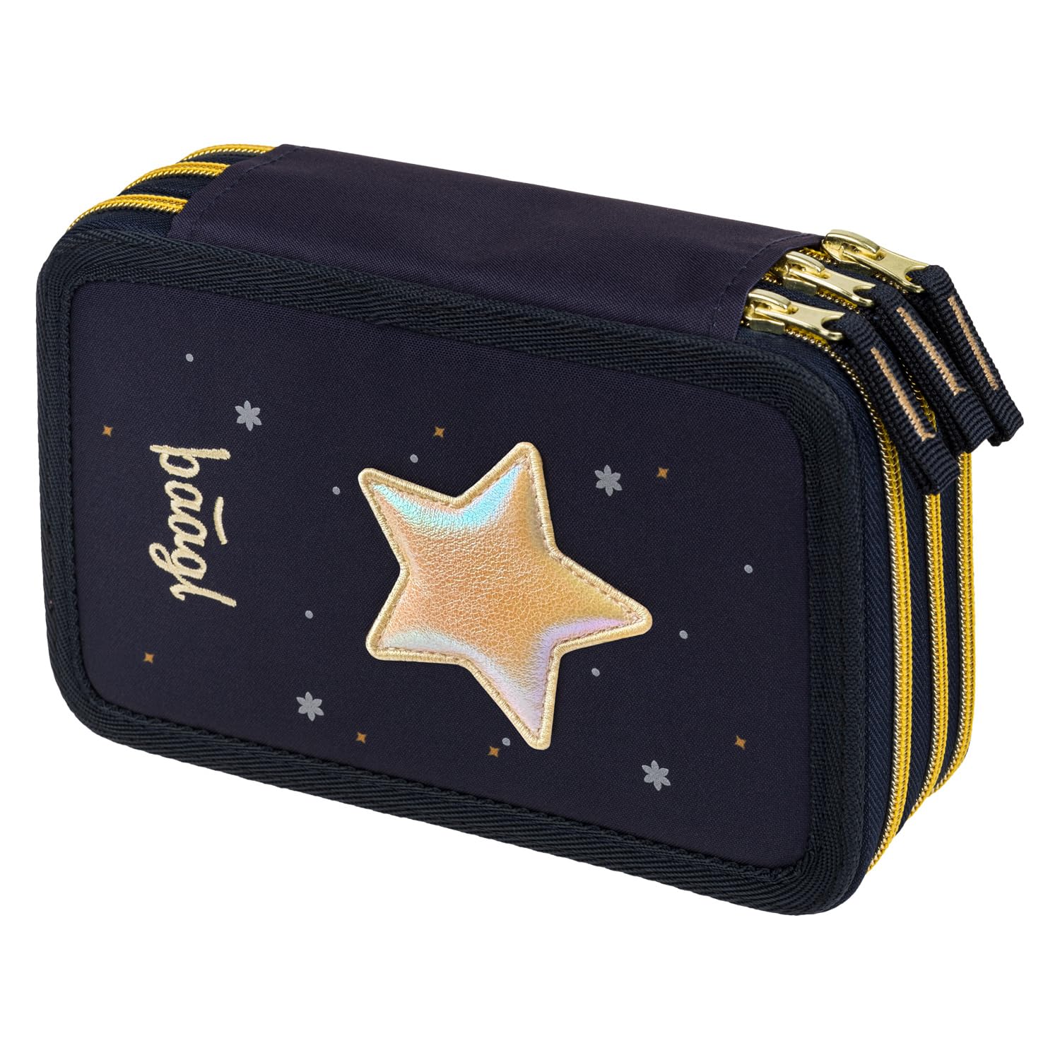Baagl 3 Compartment Pencil Case for Boys Girls School, Unicorn Gold, 20 x 13 x 9 cm