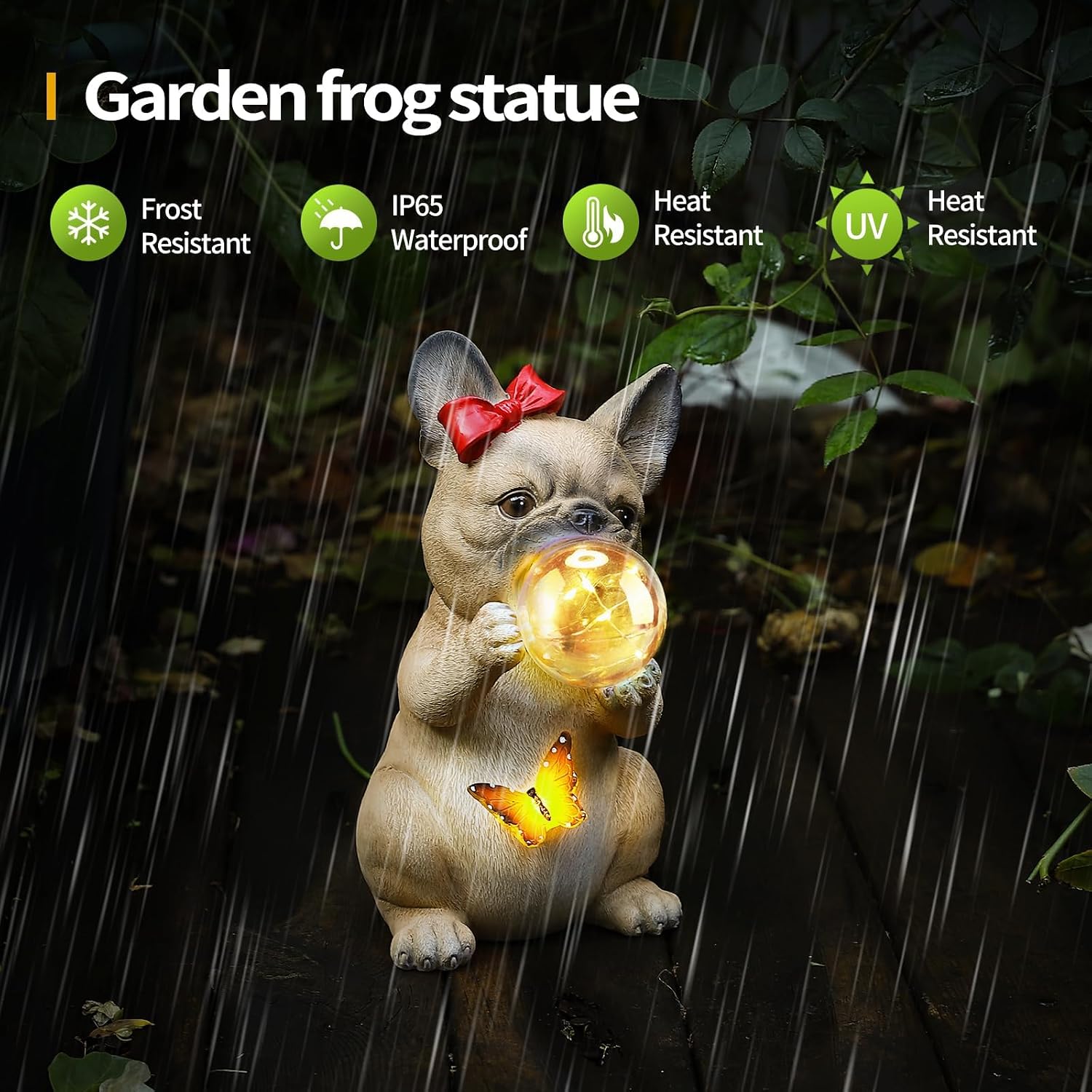 9.8" Solar Dog Garden Statue with Bubble & Butterfly Lights, Cute Sitting Puppy Resin Outdoor Decor, Waterproof Solar Powered Animal Statue for Yard, Lawn, Garden