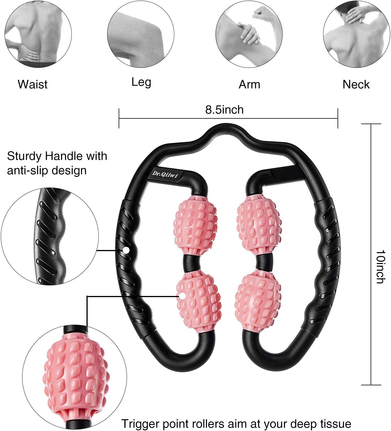 Relexit® 360°3D Muscle Roller Massage Roller for Calves Leg Tight Neck Tennis Elbow Hand Foam Roller for Physical Therapy Exercise Deep Tissue Massage Tool for Relieve Muscle Soreness Stiffness Pink