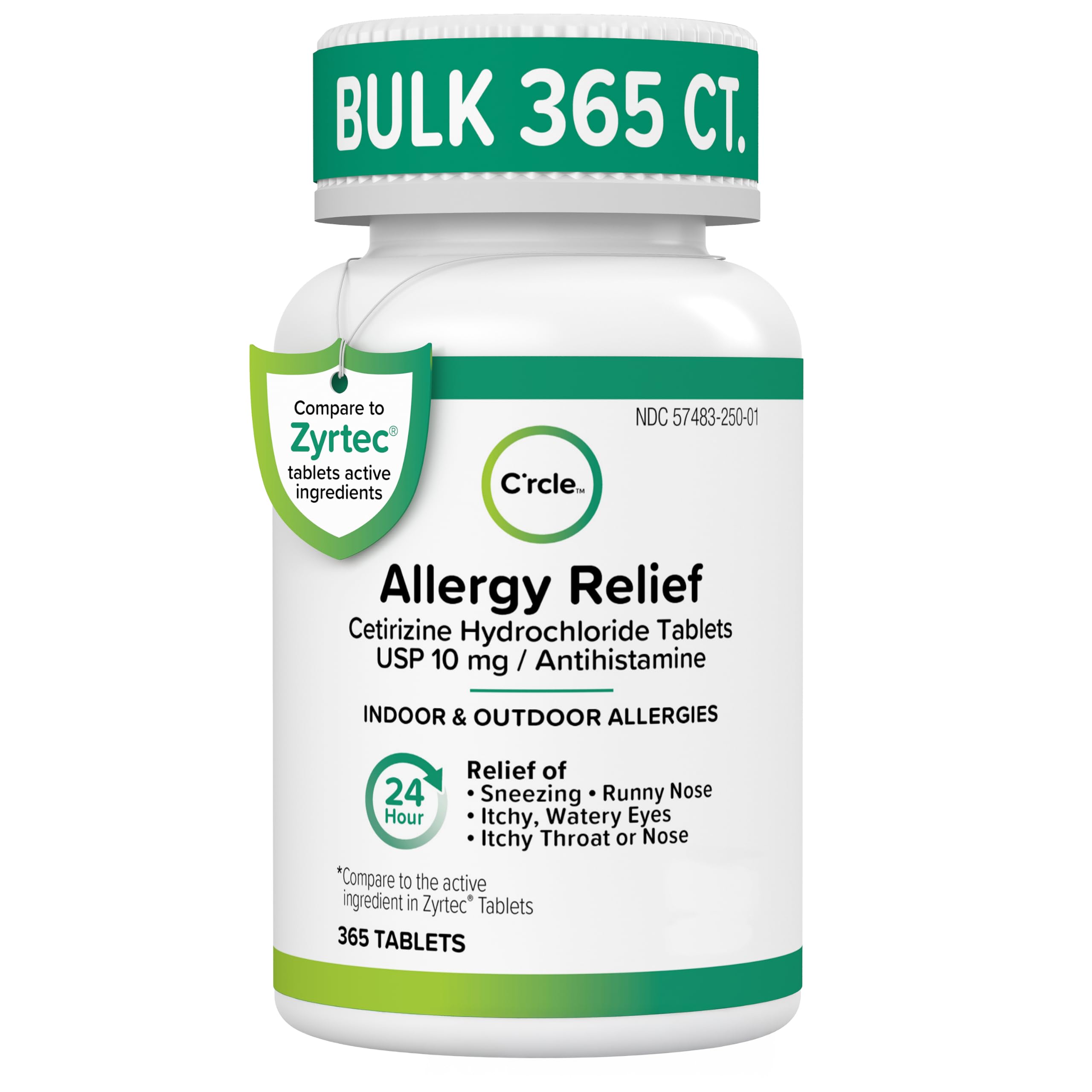 Cetirizine HCL 10mg 365 Tablets - Allergy Pills, Non Drowsy & 24 Hour