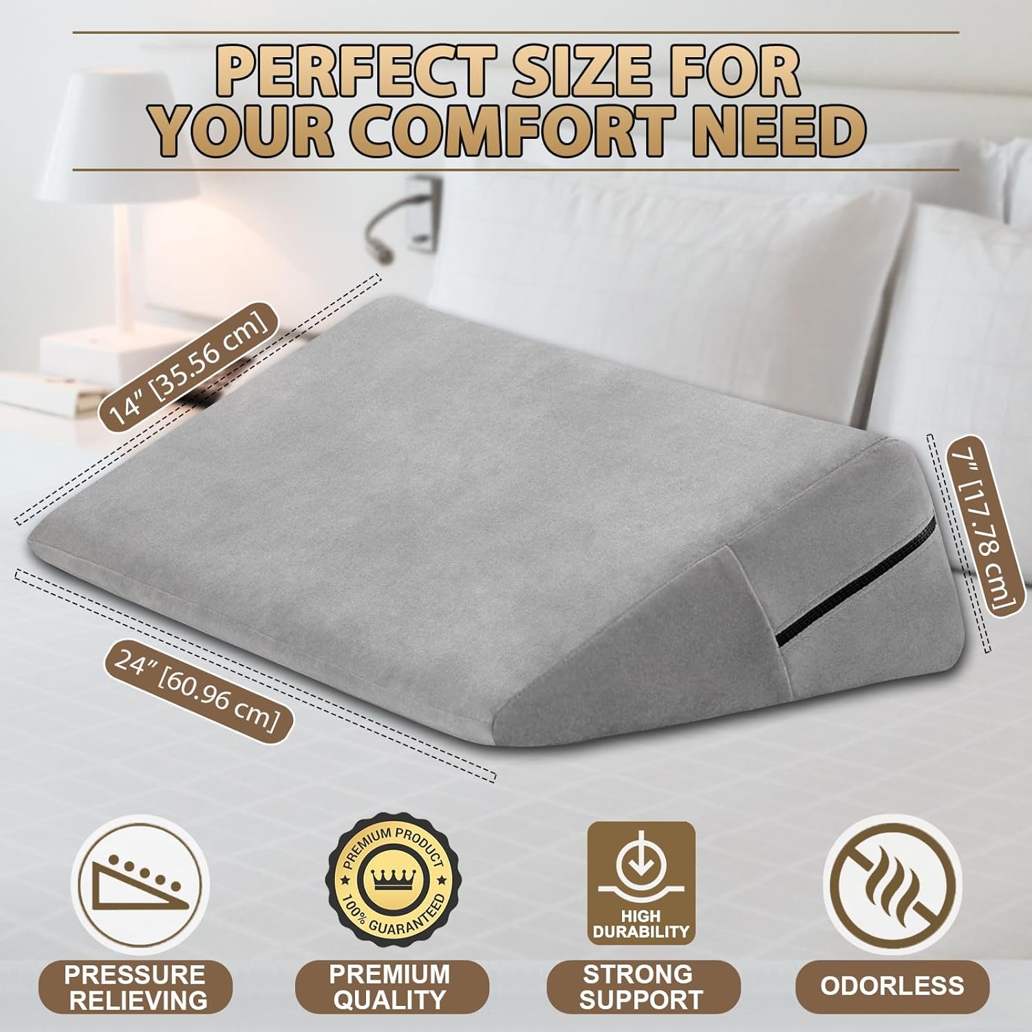 sokoro Bed Wedge Pillow for Sleep Apnea, GERD Acid Reflux Snoring Relief, Pregnancy Side Sleeper Pillow for Adults Seniors Neck Pain Back Sleeping, Leg Elevation Pillows for After Surgery Gifts, Grey