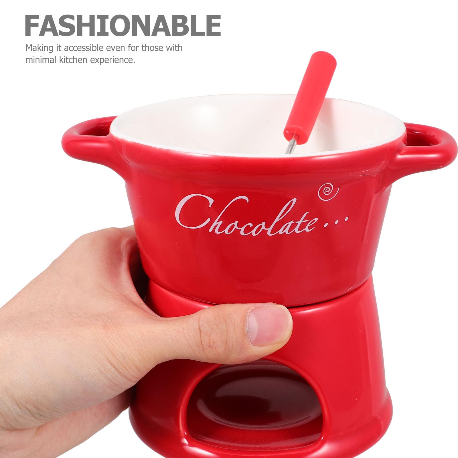 BETOOKY Pentola per Fonduta in Ceramica Rossa per Cioccolato e Formaggi