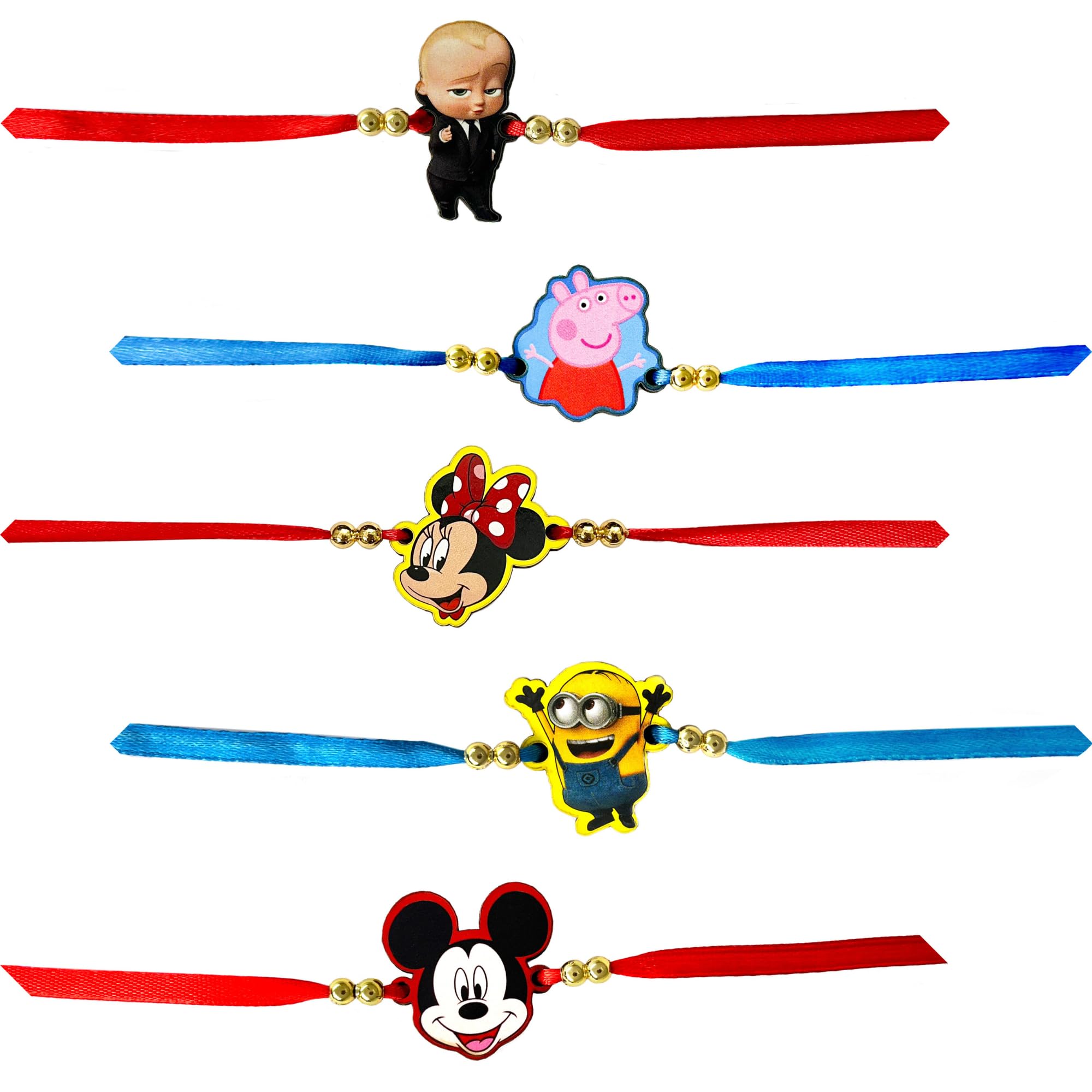 Nupur Studios Designer Cartoon Kids Rakhi for Brother Big Bro little Baby Sister Girl MDF Wooden Material (Set of 5 Rakhi)