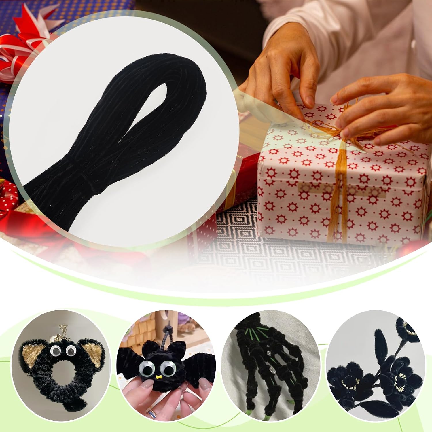 TOAOB 50pcs Long Pipe Cleaners Black Overlength Thick Chenille Stems