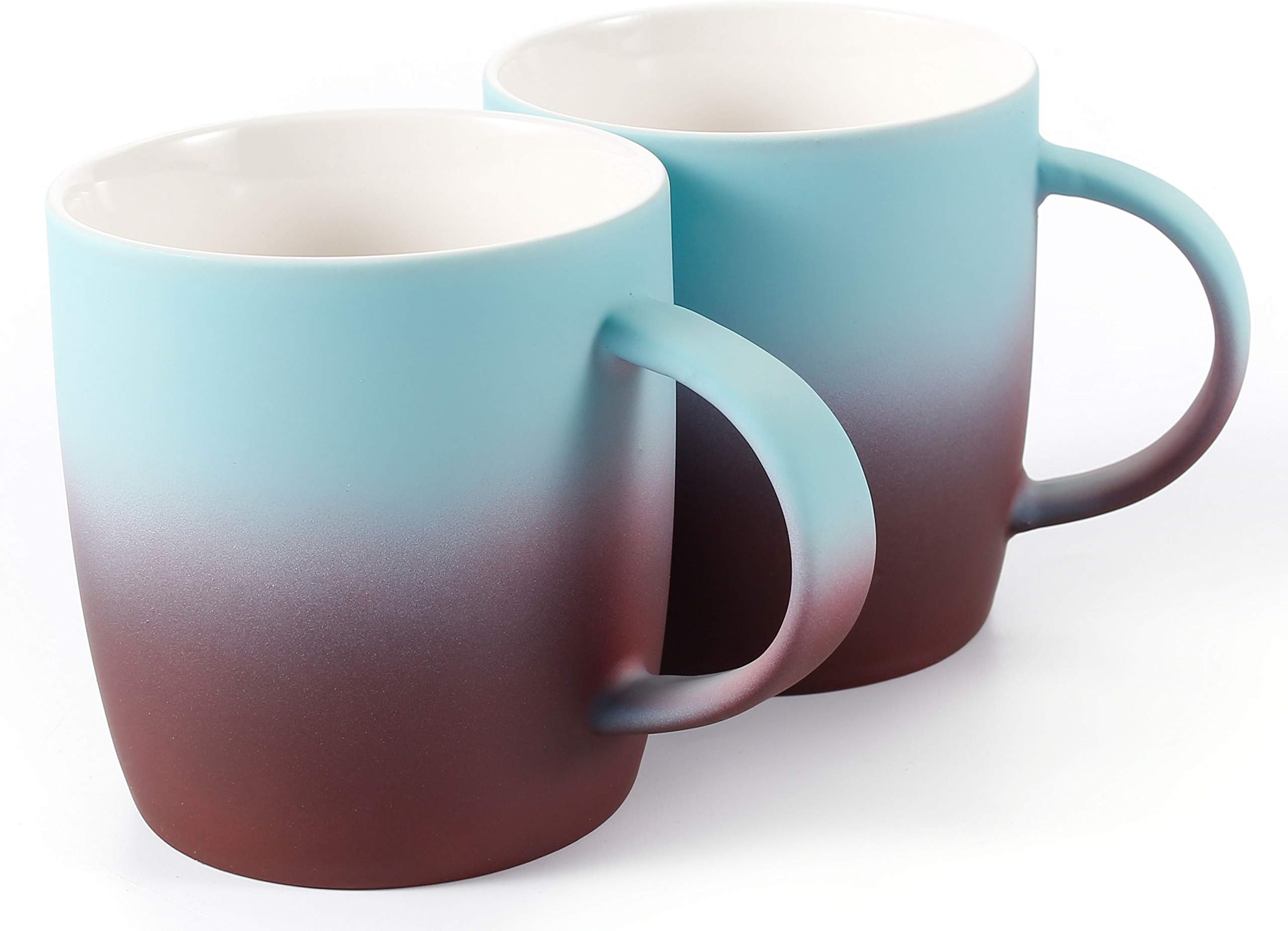 BEGONDIS Set of 2 Brown Coffee Mugs, Ceramic Gradient Ombré Color Elegant Matte Tea Cup, Gift for Family and Friend 11.5oz