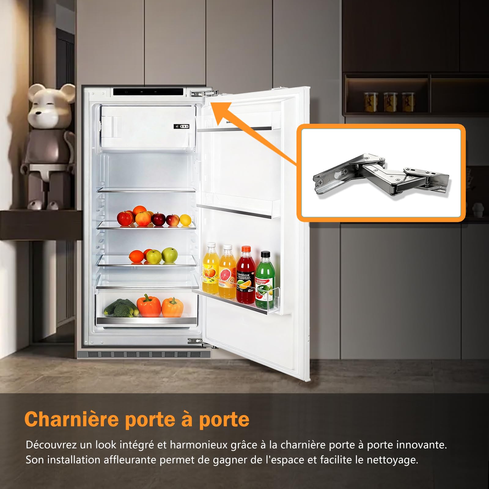 Frigo encastrable 122 cm Réfrigérateur congélateur intégrable 1 porte Réversible | 188L (16L congelateur / 172L refrigerateur) 【 Efficacité énergétique | Ultra silencieux | Est facile à Nettoyer 】