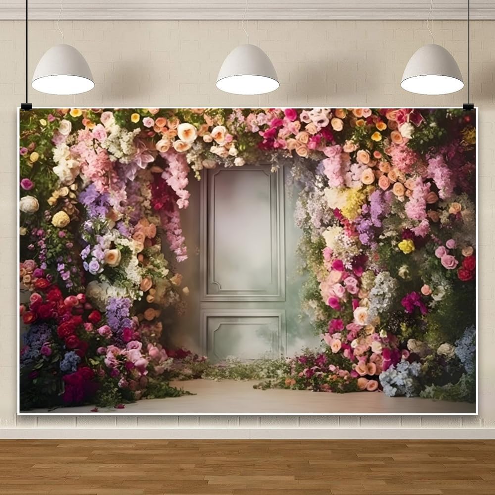 ChloropLastid 10x8ft Rose Wedding Flowers Wall Backdrop Vintage Frame Wall Nature Garden Blooming Floral Background for Indoor Wedding Ceremony Bridal Shower Birthday Party Decor Photoshoot Props