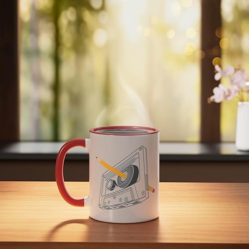 Miniatura 3 de Vintage Rewind Funny 80s 90s Cassette Pencil Regalo Hombres Mujeres Taza de Cerámica RojoBlanco