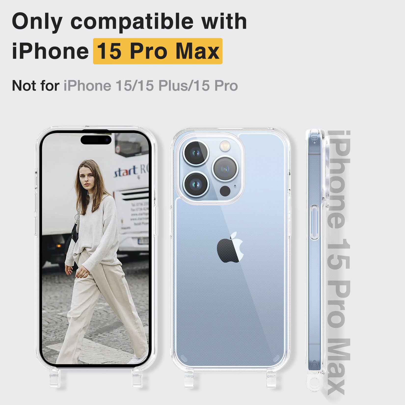 GOODVISH Cover Trasparente con Cordino per iPhone 15 Pro Max, Custodia con Regolabile Collana per iPhone 15 Pro Max 6.7'', [Antiurto] [AntiGraffio] [Antiscivolo] Case con Laccio Tracolla, Pino Verde