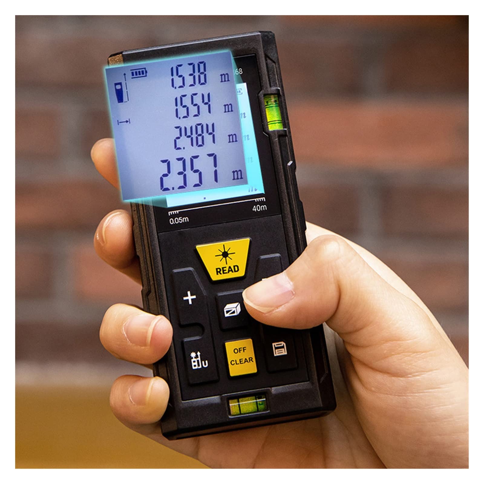 Misuratore di Distanza Laser, Display da 1,7 Pollici 40M/60M Telemetri Metro Elettronico Roulette Nastro Digitale Telemetro Nastro di Misurazione Misura Distanza, Area e Volume(Color:0 05 60m)