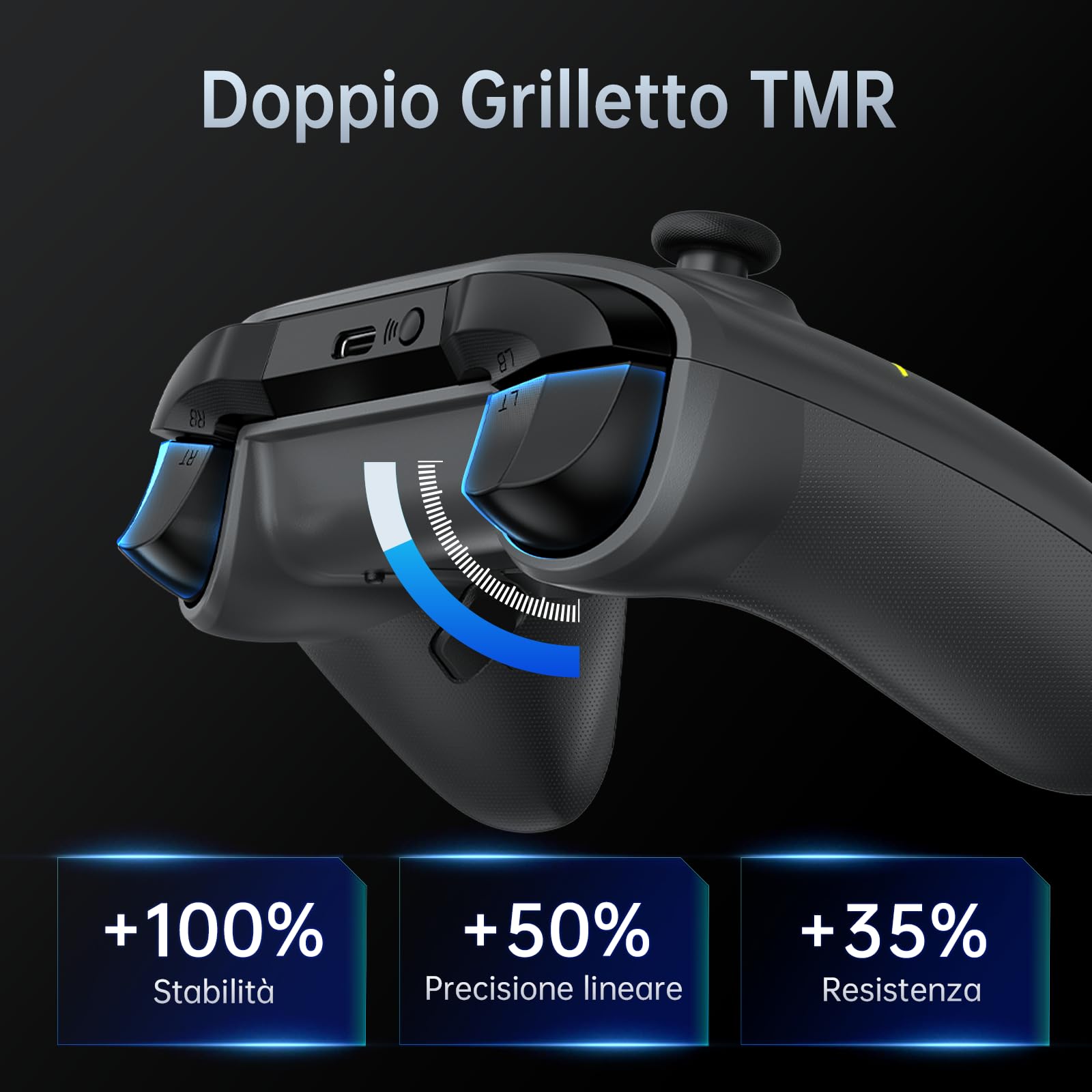 Machenike G6V2 Controller, 2 motori a bobina mobile HD, joystick TMR con coppia regolabile, 2 trigger TMR, pulsanti ABXY facilmente intercambiabili, 4 pulsanti programmabili, 1000 Hz, 1200 mAh, Bianco