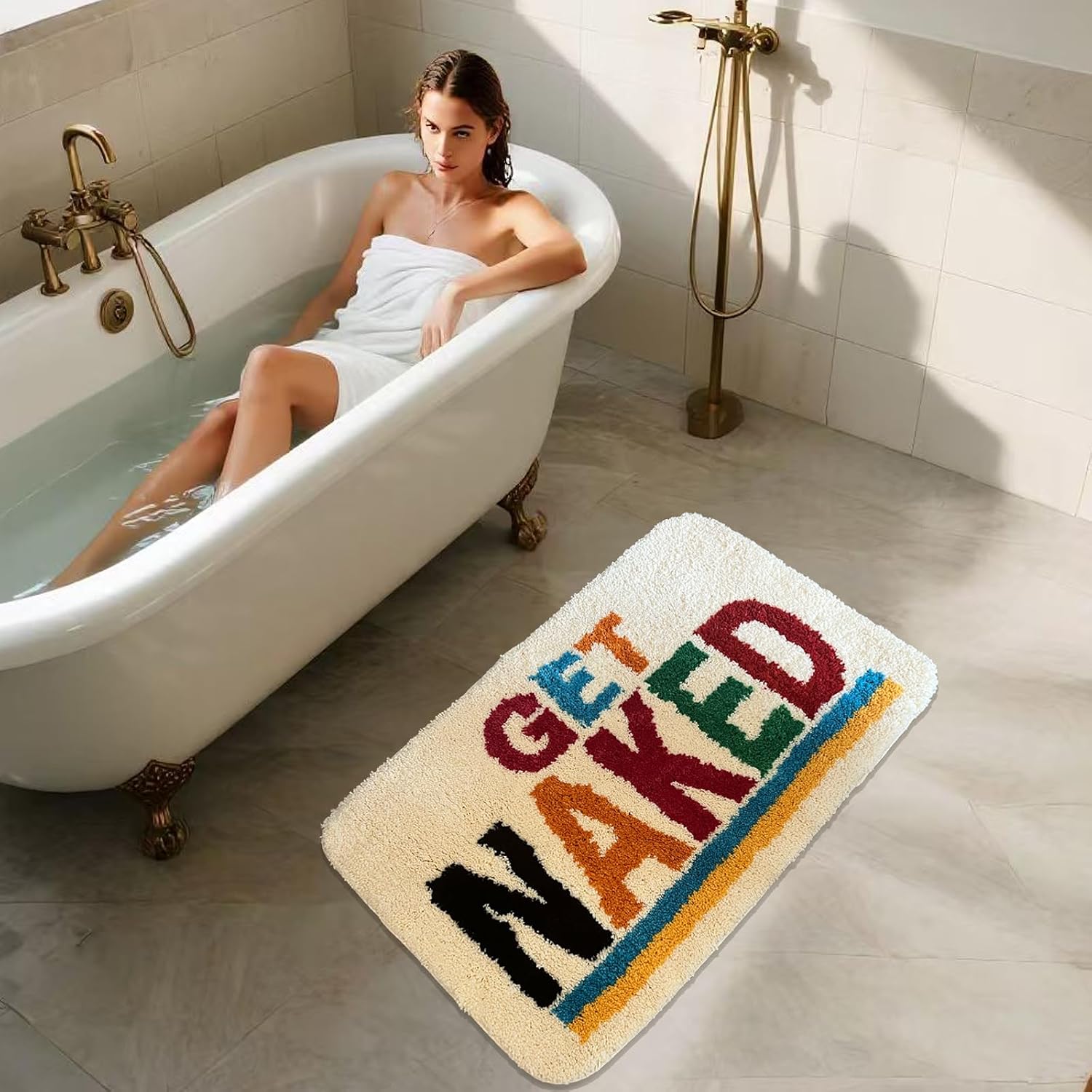 Get Naked Bath Mat, Bathroom Rugs,Non-Slip Bathroom Rugs, Cute and Fluffy Carpet, Room Decor,Machine Washable Bath Rug 20.9"X31.5"
