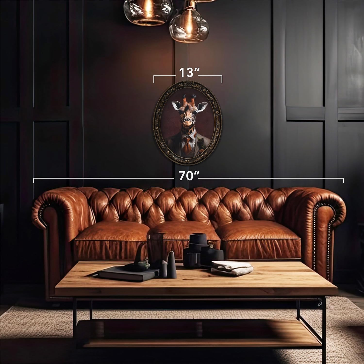 American Art Decor Funny Dapper Giraffe Wall Art - Bronze Brushed Framed Vintage Animal Picture for Bathroom, Bar, Man Cave - Quirky Gentleman Suit Canvas Wall Decor for Home or Office