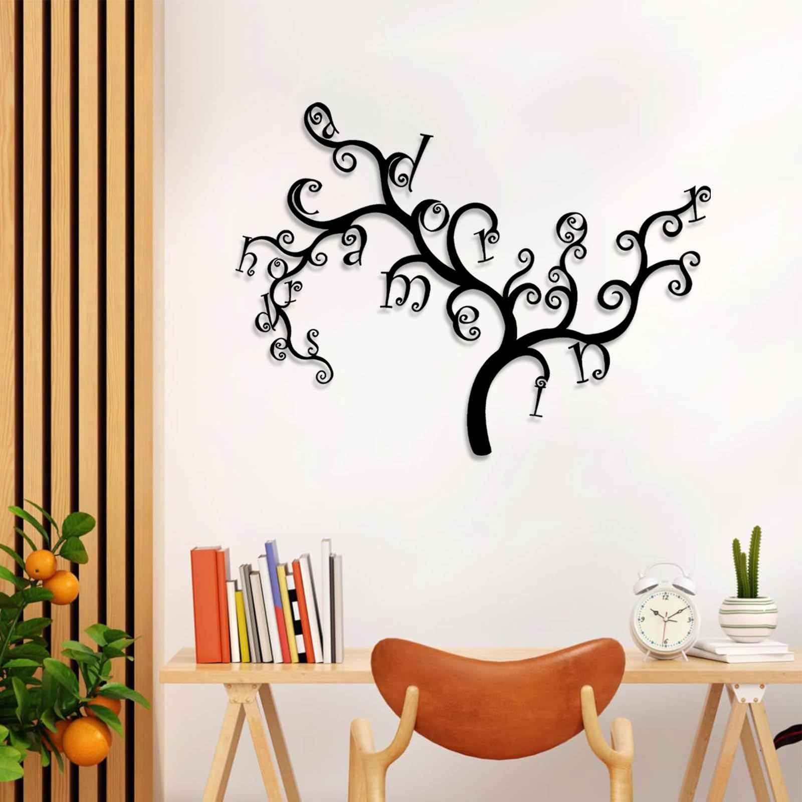 Großes abstraktes Wandbild aus Metall, Lebensbaum-Monogramm-Schild, Buchstabendekoration, Familienkunst, modernes Naturmotiv zum Aufhängen, Wanddekoration für das Wohnzimmer (Silbe