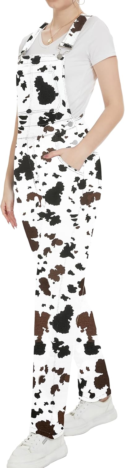 Cow Print Overalls for Women Fashion Animal Pants Cute Jumpsuits Bibs Coveralls