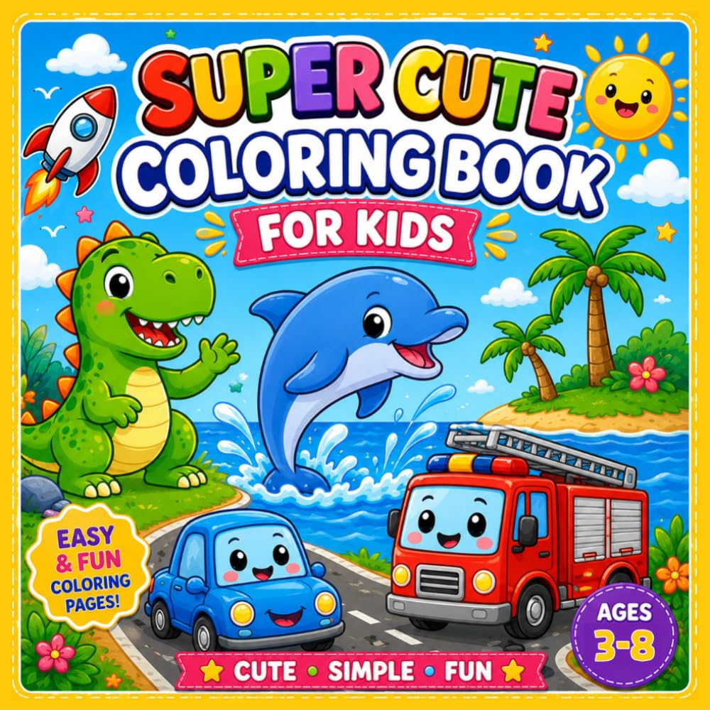 Super Cute Coloring Book for Kids: Easy and Fun Coloring Pages for Toddlers & Preschoolers Ages 3-8