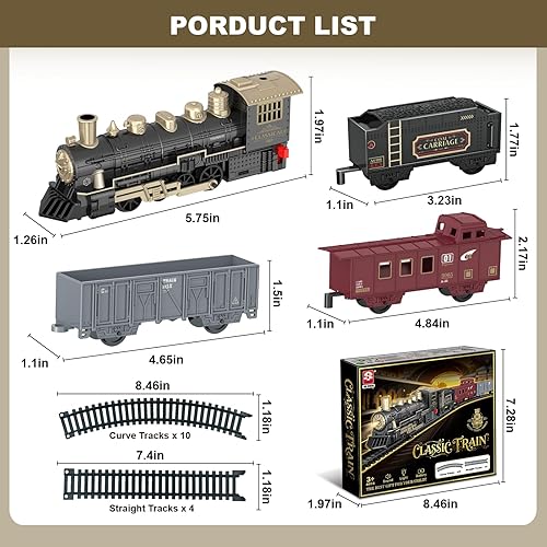 Miniatura 4 de JUQU - Juego de tren de Navidad para niños de 3 a 8 años, tren de juguete a pilas con luz y sonido, mini pistas de tren negro y dorado debajo del