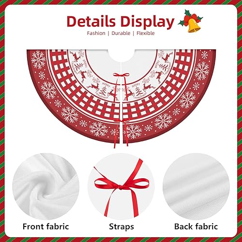 Miniatura 7 de Falda de árbol de Navidad, faldas de árbol rojo de 48 pulgadas con renos de copo de nieve, falda de árbol de Navidad, decoraciones de Navidad para