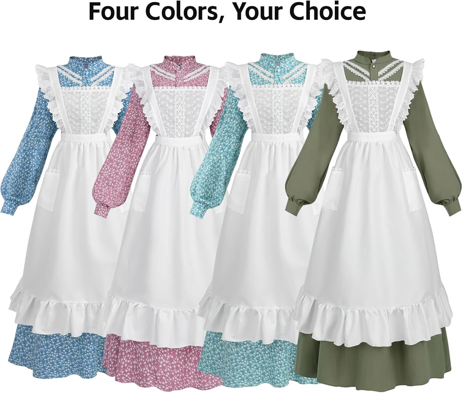 CR ROLECOS Colonial Prairie Dress for Women Long Sleeve Pioneer Costume Amish Old Fashioned Floral Dresses - Image 5