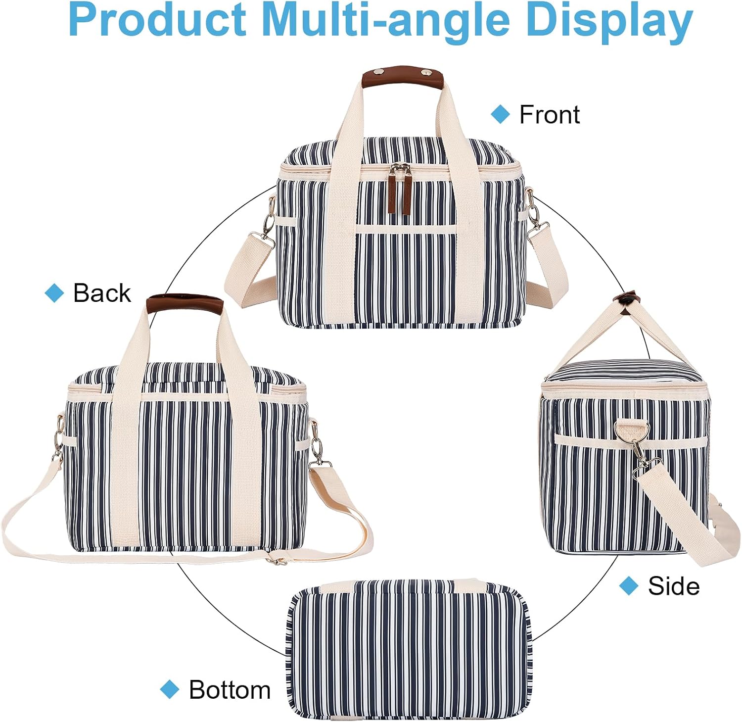 Nanxson 9L/15L/29L Extra Large Insulated Lunch Bag for Women Adult Reusable Leakproof Picnic Lunch Box Freezable Cooler Tote Bag (15L,A-Navy Stripe)