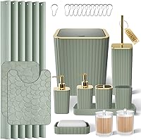 Vista 26 de Bathroom Accessories Set - 25PC Bathroom Sets with Shower Curtain and Rugs, Orange Bathroom Accessories with Trash Can, Soap Dispenser, Soap Dish &